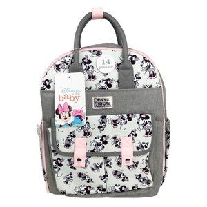Disney Mickey Mouse 14 Pocket Multi-piece Backpack Diaper Bag Pink Gray NWT